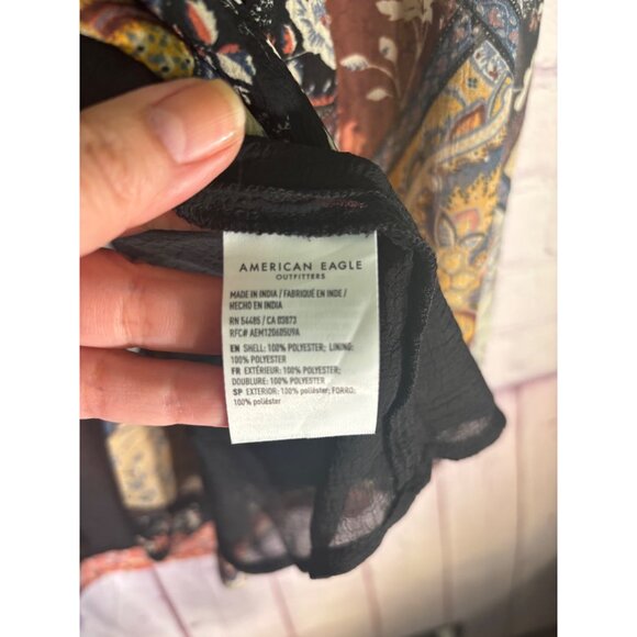 American Eagle Womens Patchwork Floral Long Sleeve Boho Top L Polyester - Picture 5 of 9